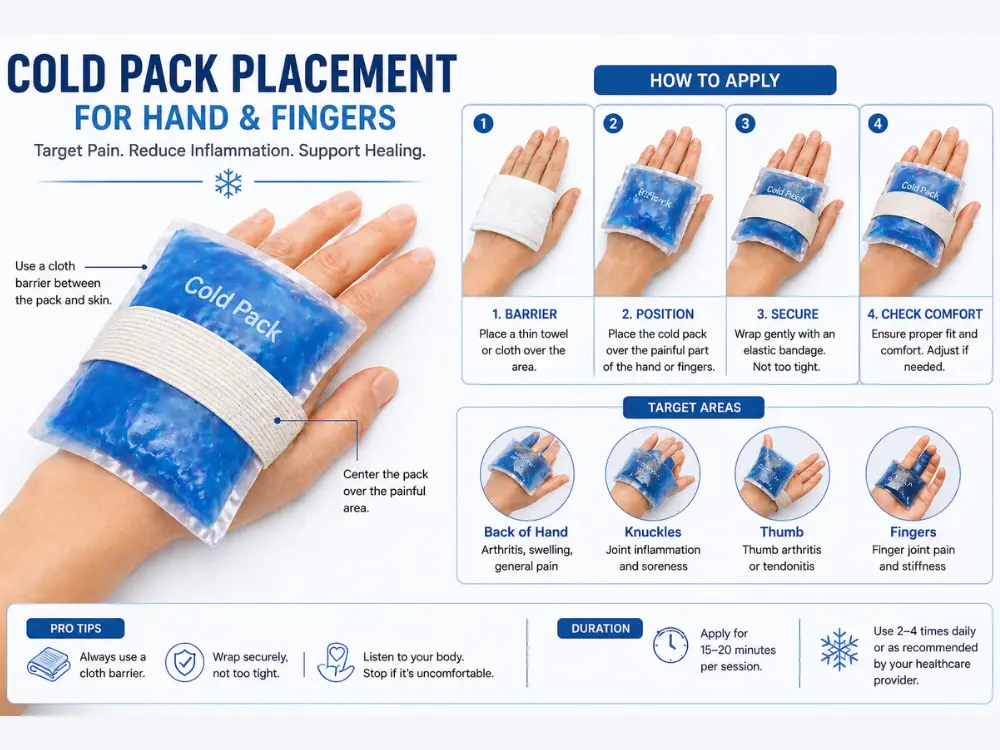 Cold pack on hand and fingers placement