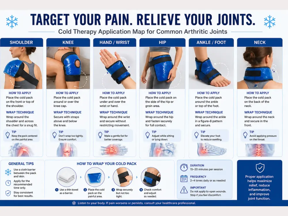Cold pack placement on common joints guide