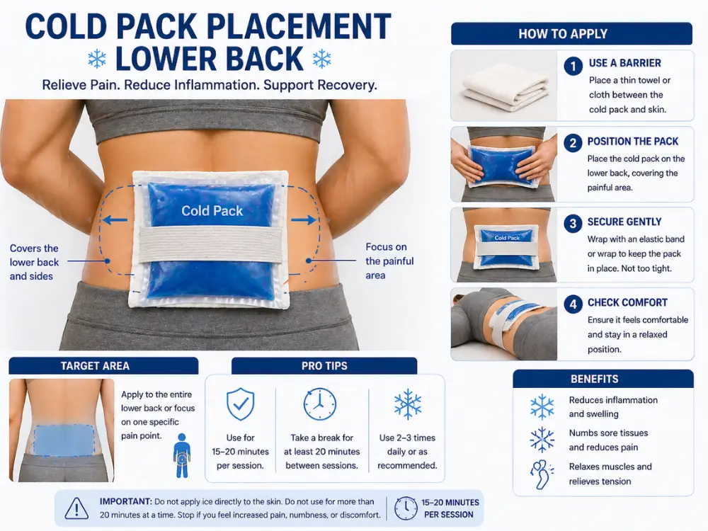 Cold pack placement on lower back pain