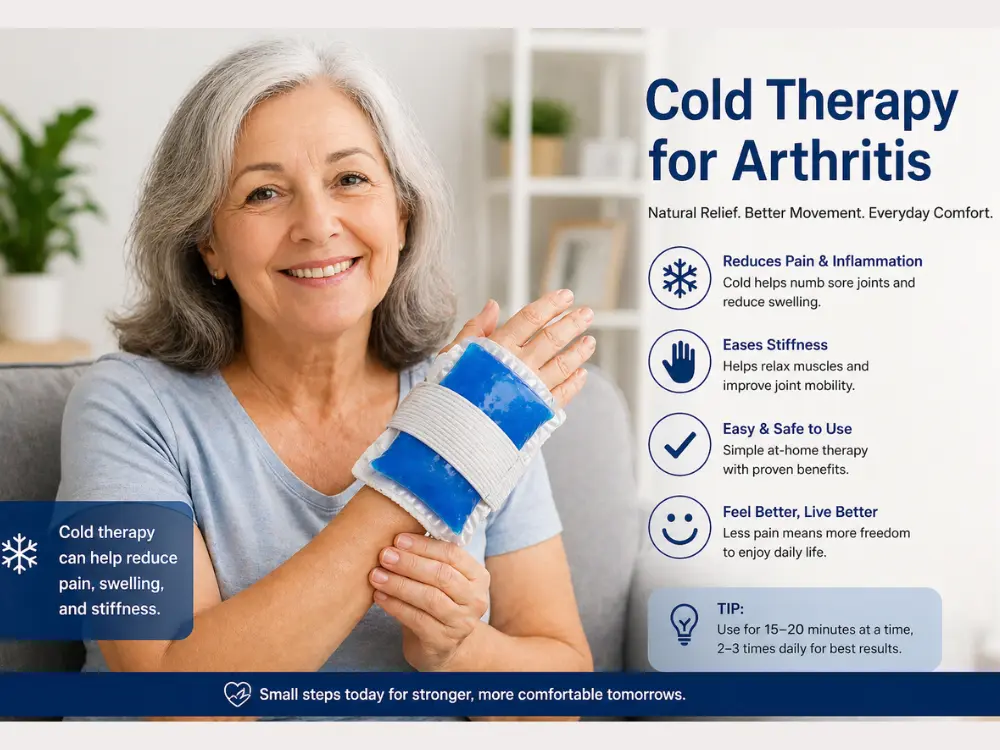 Person using cold pack on hand arthritis relief