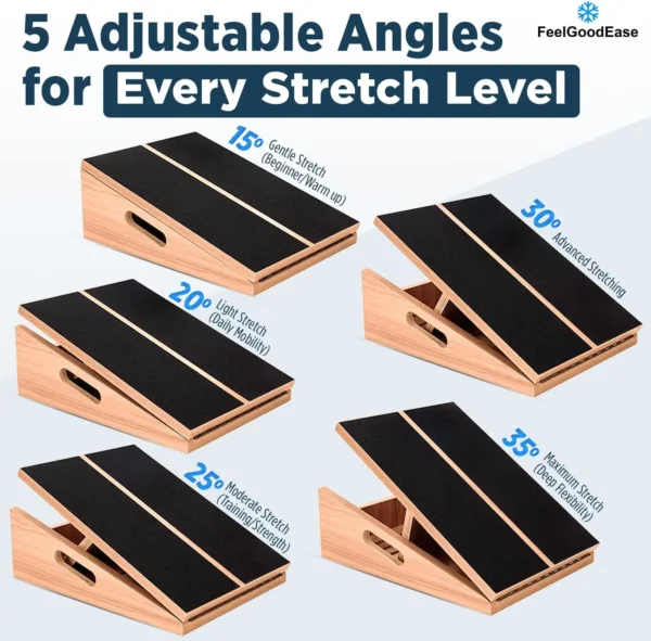 Wooden Slant Board: 5-Angle Calf Stretcher for Pain Relief & Mobility