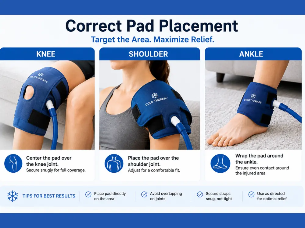 How to Use & Clean a Cold Therapy Machine After Surgery (Complete Guide) 6 Cold therapy pad placement for knee shoulder ankle