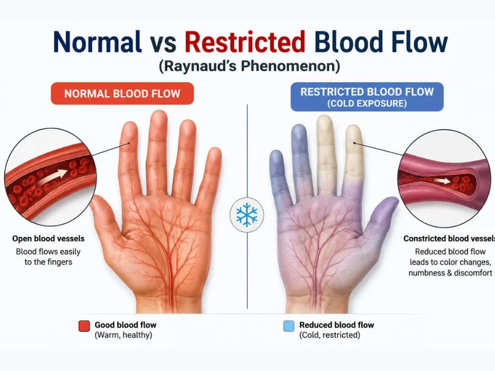 Normal vs restricted blood flow diagram