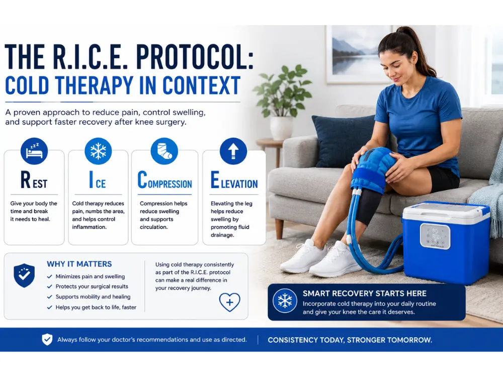RICE protocol knee recovery with cold therapy machine