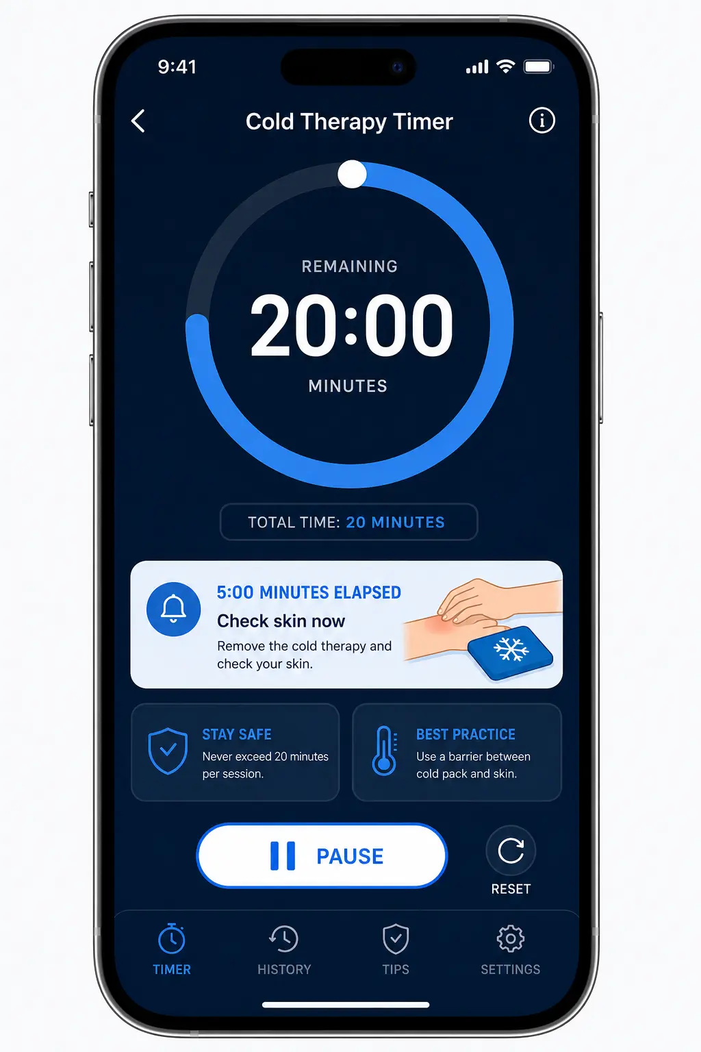 Cold therapy timer app interface