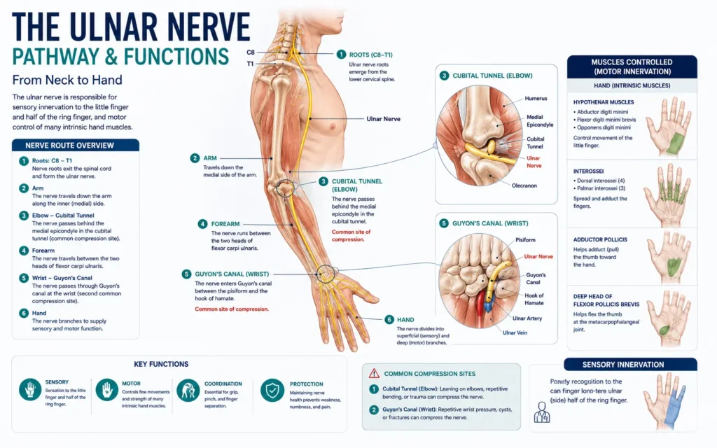 Ulnar nerve pathway and functions